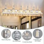 Vintage Bathroom Vanity Light, 6-Light Chrome Vanity Lighting Fixture with Flower Glass Shade, Bathroom Lighting Fixtures Over Mirror