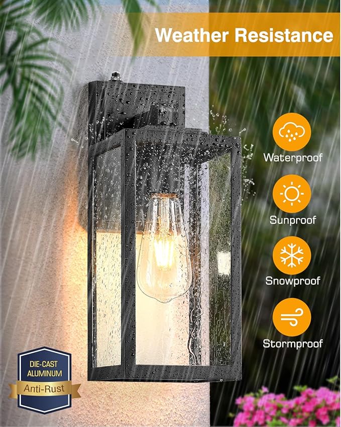 VIANIS Large Outdoor Light Fixtures Wall Mount, Black Dusk to Dawn Outside Porch Lighting, Modern Exterior Wall Sconce Lantern for Front Door, Anti-Rust Waterproof Coach Lights for Garage, Patio