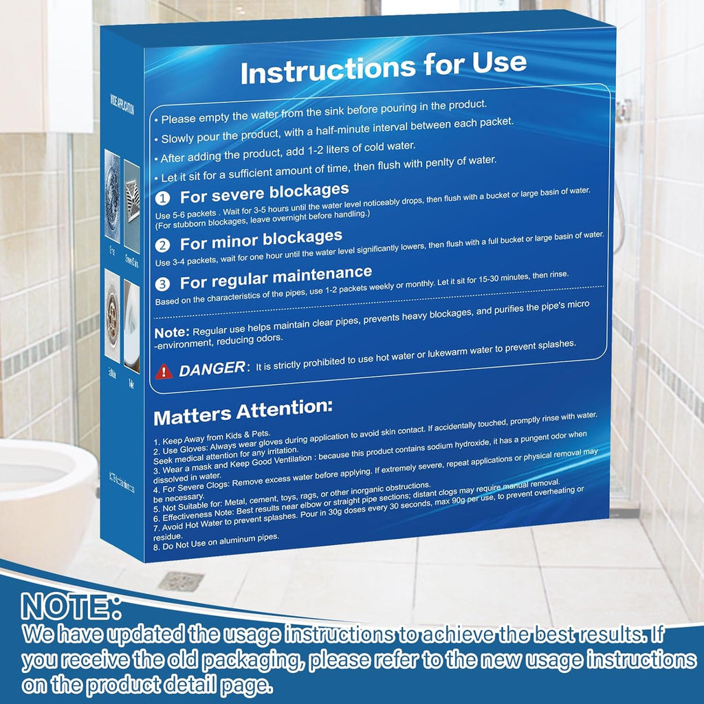 Drain Clog Remover 18 Packs Fast Acting Drain Cleaner Powders for Kitchen Sink Bathroom Shower Bathtub Powerful Pipe Unclogger Clears hair Grease Safe for Pipes