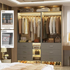 Aheaplus Closet System with 6 Drawers, 4.5ft Wood Closet Organizer System, Walk-in Closet or Small Closets Wardrobe, Clothes Rack with Hanging Rods, Set of 2 Grey