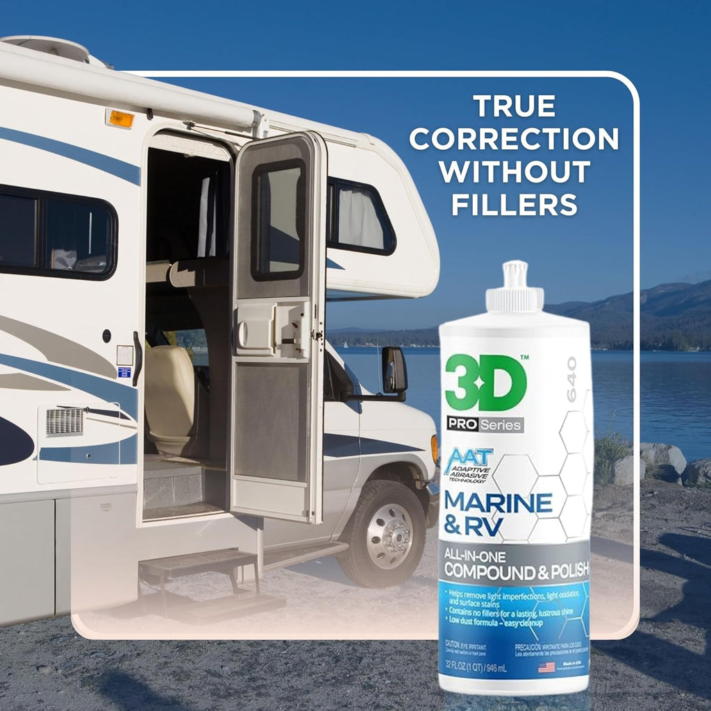 3D Marine & RV All-in-One Gel-Coat Compound & Polish – Removes Oxidation, Swirls, & P2000 Scratches, Deep Shine Wax Protection, No Fillers, 32oz