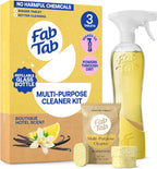 Fab Tab Multi Purpose Cleaner Cleaning Tablets, Eco-Concious Refillable Glass Bottle System with Boutique Hotel Scent, Safe For Family and Pets - Chemical-Free, Plastic-Free - 3 Count