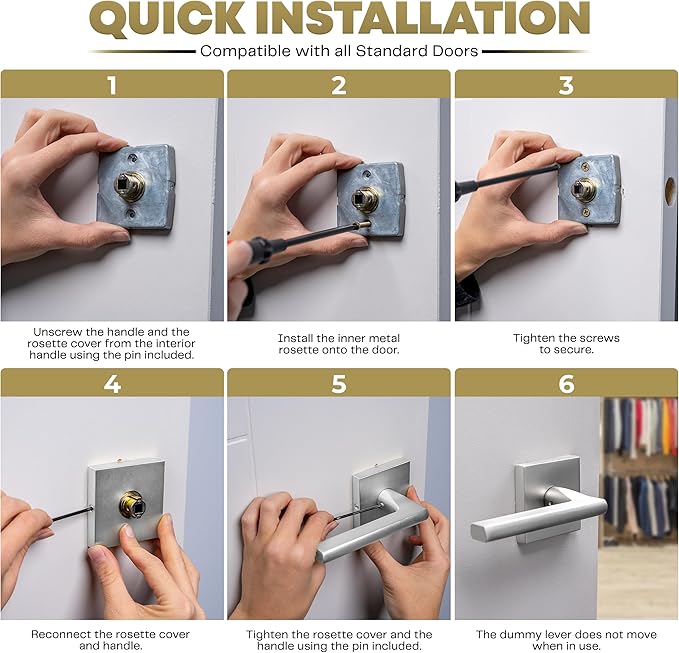 Mega Handles Prime Dummy Lever, Door Handle for Closet or French Doors, Single Side Door Levers, Non-Turning, Fits All Standard Door Sizes, Covered Screws Included - Satin Nickel (2 Pack) 5"