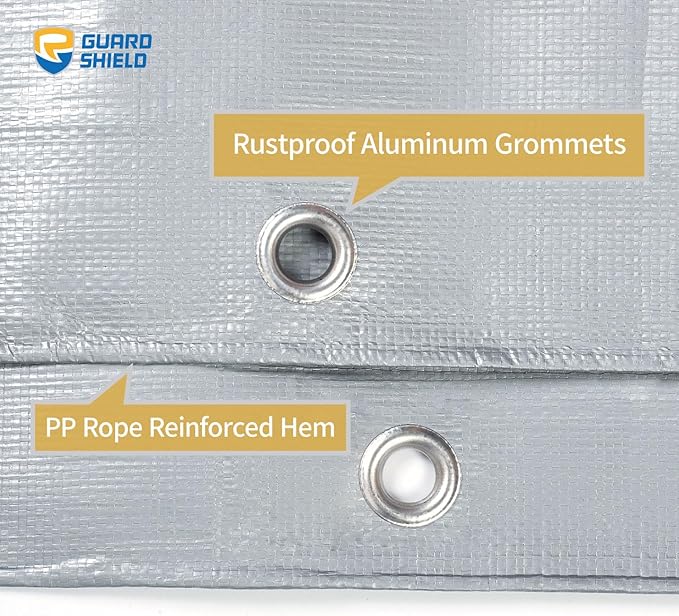 GUARD SHIELD Heavy Duty Tarp 30x30 Feet Silver Multi Purpose Thick Waterproof Poly Tarp Cover 10mil