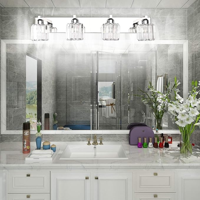 Aipsun Crystal Bathroom Vanity Light Modern Vanity Lighting Fixtures Crystal Vanity Light for Bathroom 4 Lights(Not Include Bulb)