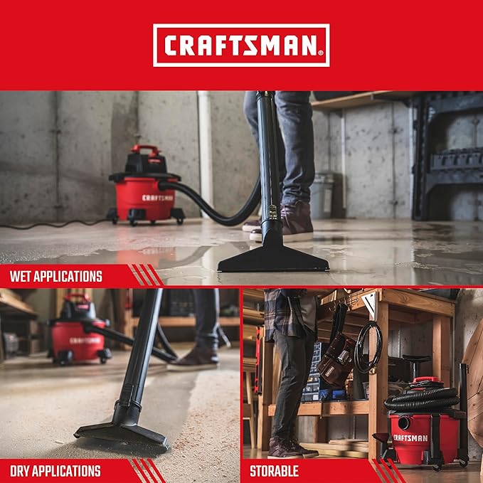 CRAFTSMAN CMXEVBE17584 6 Gallon 3.5 Peak HP Wet/Dry Shop Vac, Portable Shop Vacuum Wet and Dry with Filter, Dust Bag, Hose and Attachments for Home, Garage and Automotive Cleaning