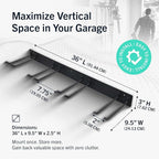 StoreYourBoard Wall-Mounted Rack With 4 Garage Hooks – Heavy-Duty Steel Holder Garage & Garden Storage for Shed, Workshop, or Home Organization – For Rakes, Shovels, Tools & More – 1 Pack, Black