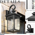 zeyu 21.2 Inch Outdoor Wall Fixture, Large Outdoor Sconce Lights for Patio Garage, Die-Cast Aluminum with Water Ripple Glass, Black Finish, ZD99B-M BK-WP