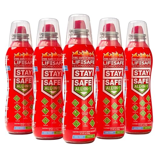 LifeSafe Technologies StaySafe All-in-1 Portable Fire Extinguishing Spray | Compact Fire Spray Smothers 10 Types of Fires | Non-Toxic, Non-Hazardous & Eco-Friendly for Home, Kitchen and Garage