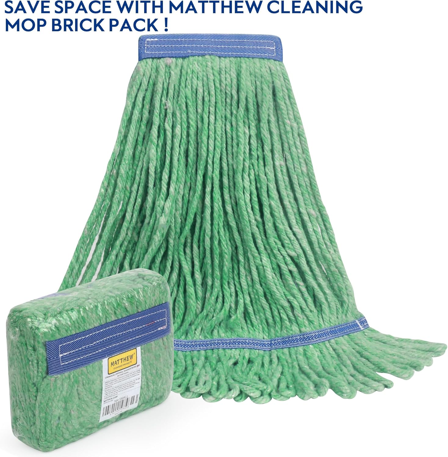 Matthew Cleaning Heavy Duty Mop Head Commercial Replacement for General and Floor Cleaning , Wet Industrial Blue Cotton Looped End String Head Refill (Pack of 3) Green