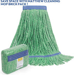 Matthew Cleaning Heavy Duty Mop Head Commercial Replacement for General and Floor Cleaning, Wet Industrial Blue Cotton Looped End String Head Refill (Pack of 6) Green