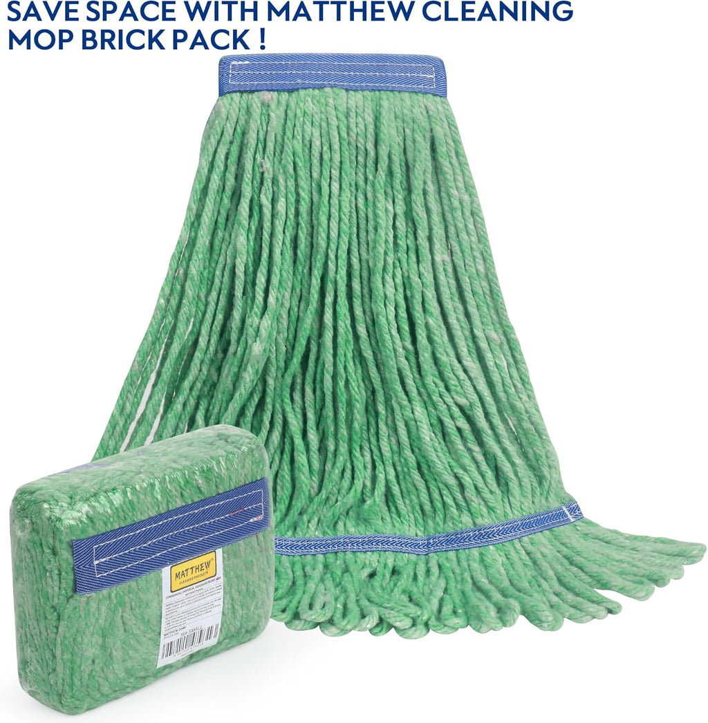 Matthew Cleaning Heavy Duty Mop Head Commercial Replacement for General and Floor Cleaning, Wet Industrial Blue Cotton Looped End String Head Refill (Pack of 12) Green