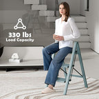 Taranta 3 Step Ladder,Aluminum Lightweight Folding 3 Step Stool with Anti-Slip Wide Pedal,330lbs Capacity Step Ladder for Household,Kitchen,Office - Serene Blue