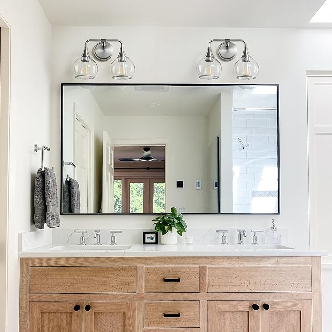 Brushed Nickel Bathroom Vanity Light 2 Lights Bathroom Light Fixtures Over Mirror with Clear Glass Shade 14 inch Wall Sconce Lighting Bath(Exclude E26 Bulb)