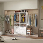 Closet System with 12Drawers, Modular Closet Organizer System with 8 Hanging Rod, Custom Closet Storage System for Small Walk-in Closet, 4 Sets,White (8FT)