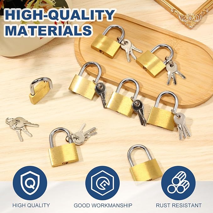 24 Pcs Solid Brass Keyed Padlock, Small Yellow Gym Lock, Strong Padlock with Same Key for Luggage Toolbox (30mm 1-3/16'')