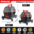 Shop-Vac 5430096 Wet/Dry Vacuum, 4 Gallon, 4 Peak HP, 1.25 Inch Diameter x 7 Foot Hose, 15 Foot Cord, Ideal for Jobsite, Garage, Workshop & Home