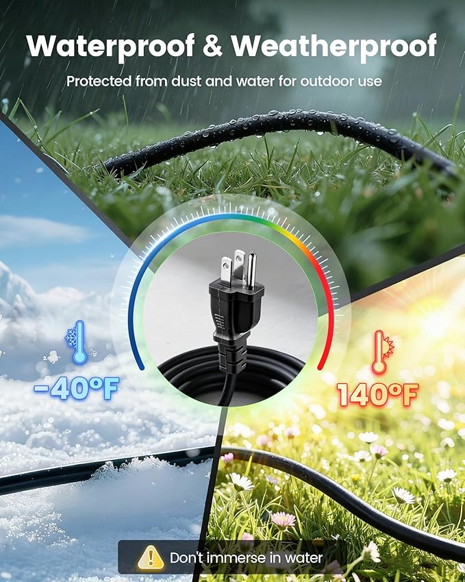 SURAIELEC Outdoor Extension Cord with Multiple Outlets,1-3 Multi Plug Splitter, (5+5+5+5) 20FT Total, 10FT End to End, 16/3C SJTW, for Landscape, Christmas Lights, Halloween Decorations, Black