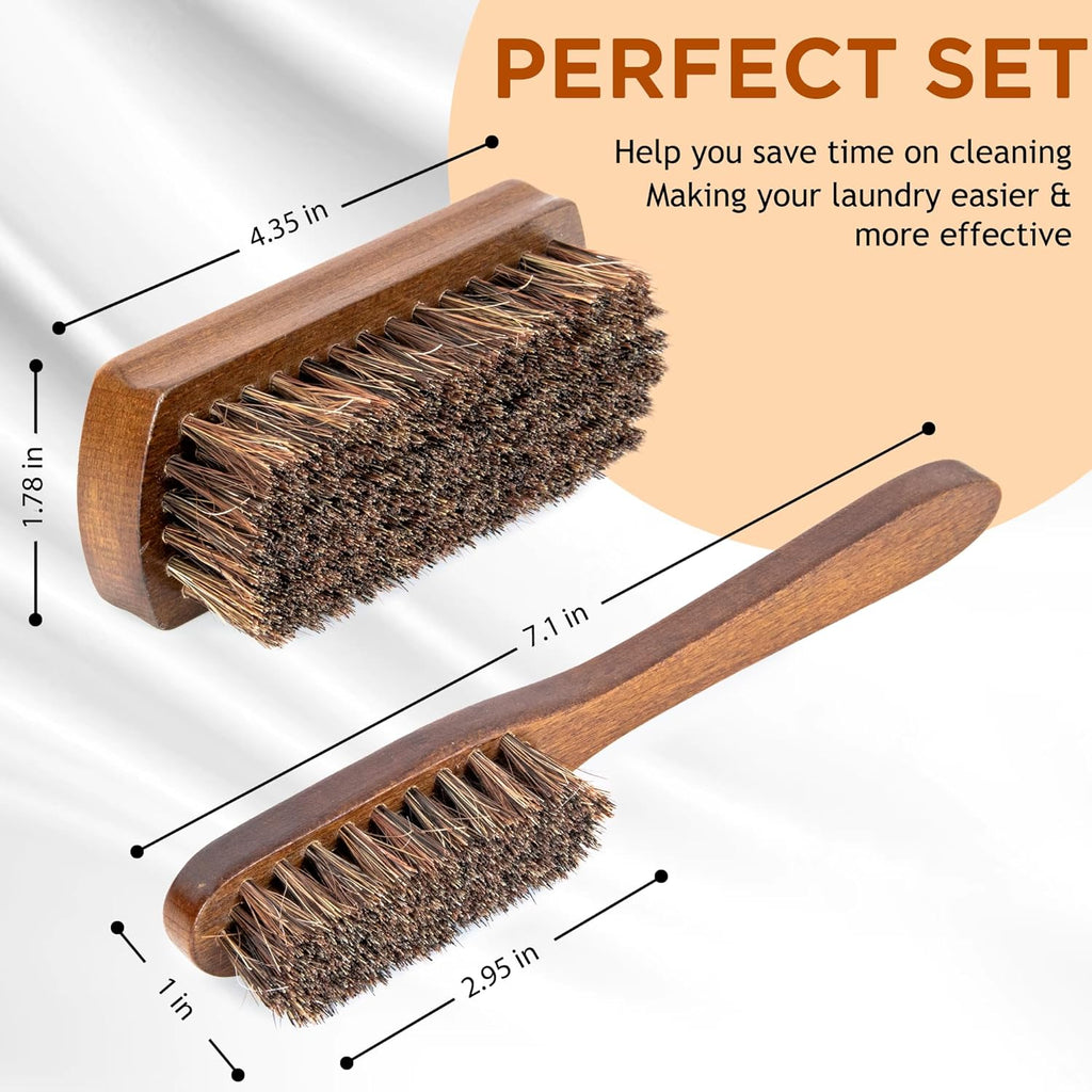 Horsehair Laundry Stain Brushes Set 2pcs by TAKAVU, Natural Soft Bristle for Scrubbing Out Tough Stains on Delicate Fabrics Knits Cotton Leather Washable Fabrics