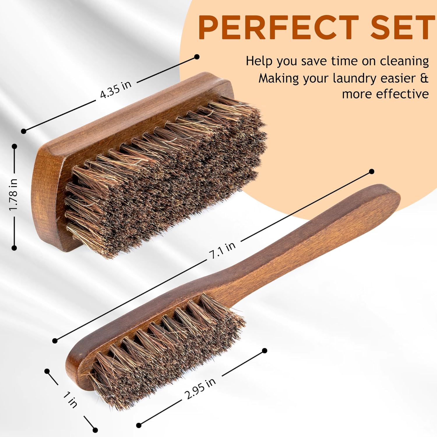 Horsehair Laundry Stain Brushes Set 2pcs by TAKAVU, Natural Soft Bristle for Scrubbing Out Tough Stains on Delicate Fabrics Knits Cotton Leather Washable Fabrics