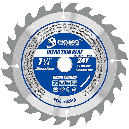 7-1/4-Inch 24-Tooth Circular Saw Blade, 0.063" Ultra Thin Kerf Blade 20mm Bore (16mm Reduction Ring Included), ATB Framing Blade for Wood Fast Cutting
