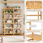 FOTOSOK 6-Tier Bamboo Shelf Set of 2, Bamboo Bookcase with Adjustable Shelves, Free Standing Storage Shelf Unit and Plant Flower Stand, Tall Large Bookshelf for Kitchen, Bathroom, Home Office, Natural
