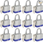HOX Locks 12-Pack Keyed-Alike Padlocks w/ 1.2” Shackle, 1-9/16” Wide Body, Hardened Steel Case Shackle Padlock, Brass Cylinder - for Hasp Latch, Sheds, Fences, Storage Locker