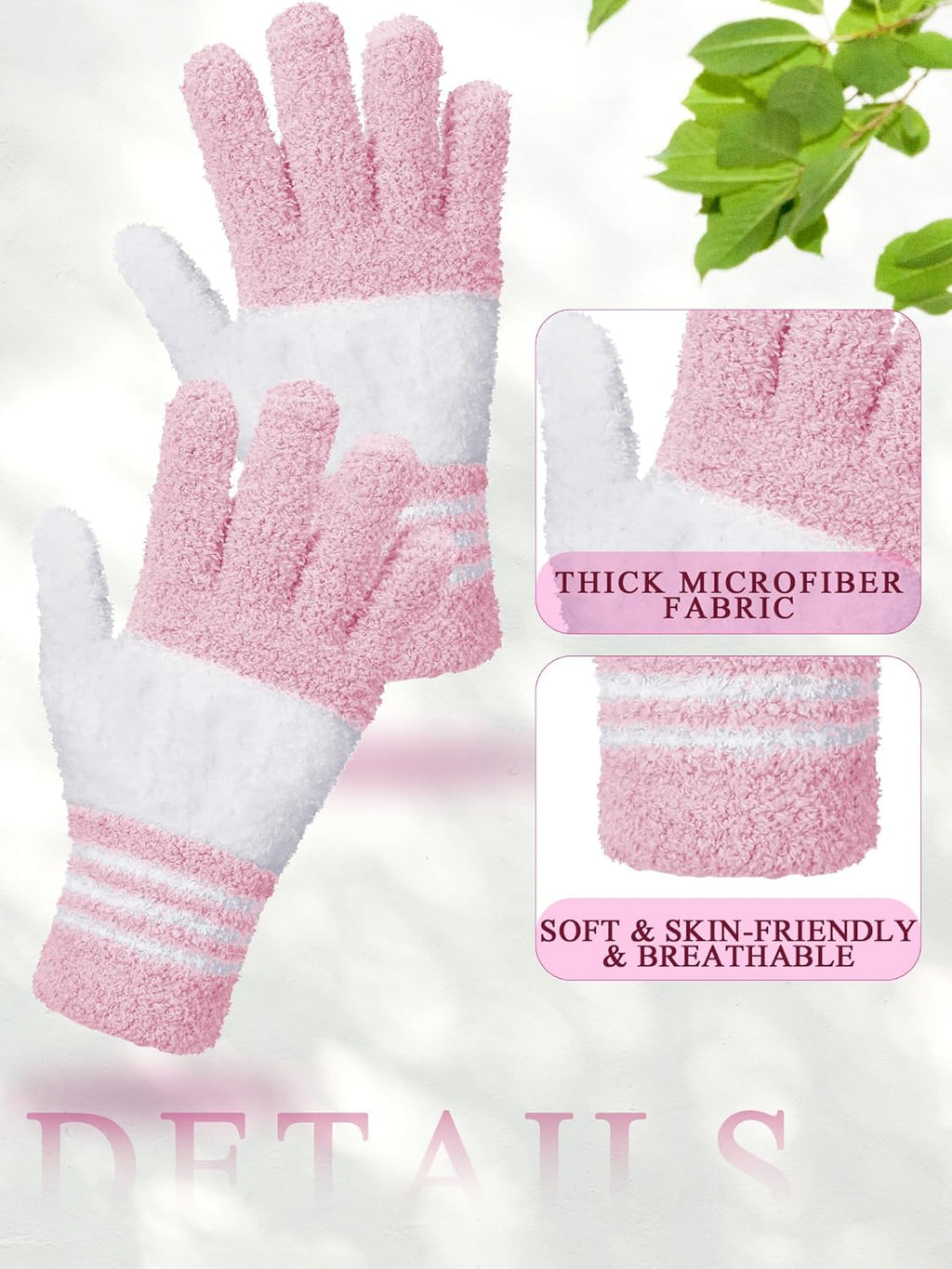 Patelai 3 Pairs Microfiber Plant Dusting Gloves Leaf Cleaning Gloves for Indoor Plants, Blinds, Furniture, House(Medium,White, Pink, Yellow, Rose Red)