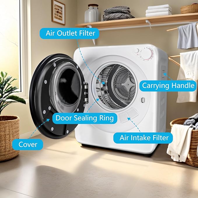 800W Electric Portable Clothes Dryer, High End Laundry Front Load Tumble Dryer Machine with Stainless Steel Tub, 5 Mode Simple Control Knob secadora de ropa for Apartment, Dorm, RV
