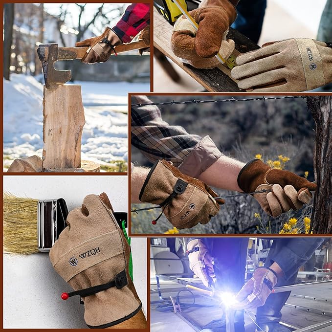 Leather Work Gloves for Men or Women. Small Glove for Gardening, Tig/Mig Welding, Construction, Chainsaw, Farm, Ranch, etc. Cowhide, Cotton Lined, Utility, Firm Grip, Durable. Coffee-grey S
