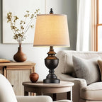 PARTPHONER Retro Table Lamps Set of 2, Bedside Lamp for Bedroom Rustic Farmhouse Table Lamps for Living Room, Vintage Nightstand Lamps with White Shades, Matte Black