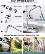 36" Height Commercial Faucet Wall Mount with Sprayer 8" Adjustable Center 10" Swing Spout, Kitchen Sink Faucet with Pull Down Pre-Rinse Sprayer for Restaurant Industrial Kitchen, Chrome