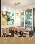 Emak Gold Kitchen Island Lighting, 3-Light Dining Room Light Fixtures Over Table with Clear Glass Shade, Modern 32 Inch Island Lights for Kitchen, Dining Room, Bar, IL122-GD-CG-3