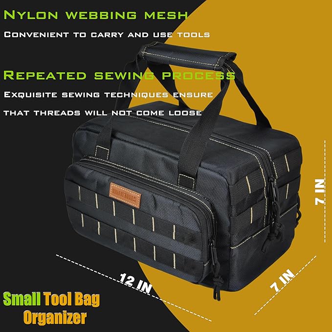Heavy duty 12-inches Small Tool Bag for men.Plumbers/Range/EDC bag. Multi-Purpose Work Mechanics, Electrician, Carpenters, Builders, Plumbers 12'' X 7''.