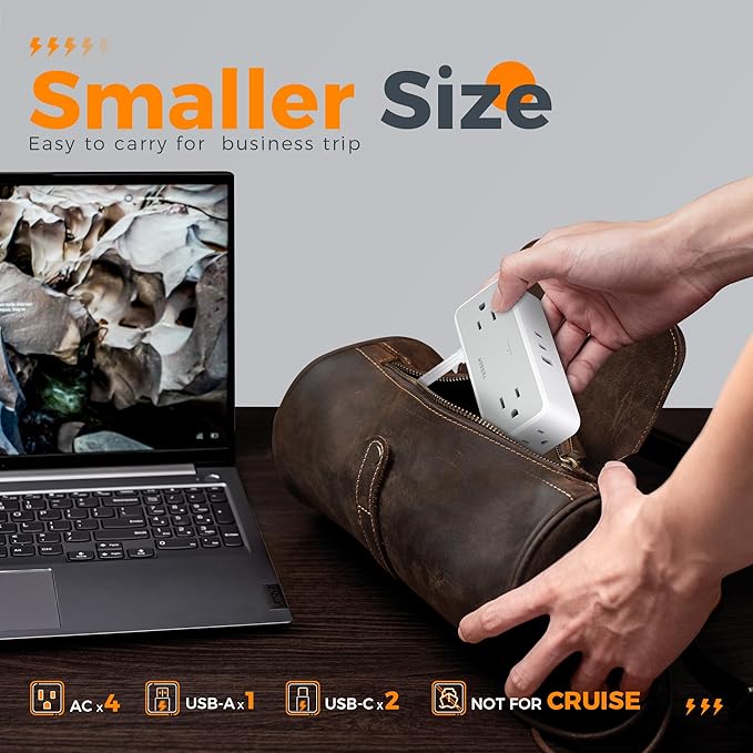 Flat Plug Extension Cord 5 FT, TESSAN Surge Protector Power Strip with 4 AC Outlets 3 USB Ports(2 USB C), 900 Joules Protection, Suitable for Home Office Dorm, Desk Organizers and Accessories