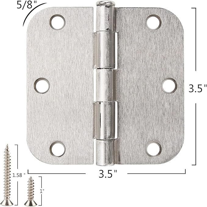 30 Pack Rounded Brushed Nickel Door Hinges 3.5 Inch 5/8" Radius 3 1/2" Satin Sliver Hinge No Squeak Flat Bifold for Bedroom Pantry Clean Glass French Interior Wood Doors,Table,Gate,Hardware