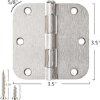 3 Pack Rounded Door Hinges Brushed Nickel 3.5 Inch 5/8" Radius Hardware Satin 3 ½" Heavy Duty Flat Iron Silver Hinge for Doors Kit Interior 3 1/2" Bedroom Kitchen Living Storage Study Room Hallway