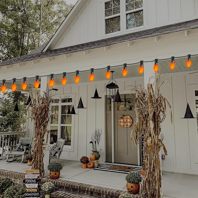 25 Pack C7 Halloween Replacement Bulbs, Ceramic Orange Christmas Light Bulbs for Indoor/Outdoor String Lights, E12/C7 Candelabra Base, 5W Incandescent Night Light Bulbs