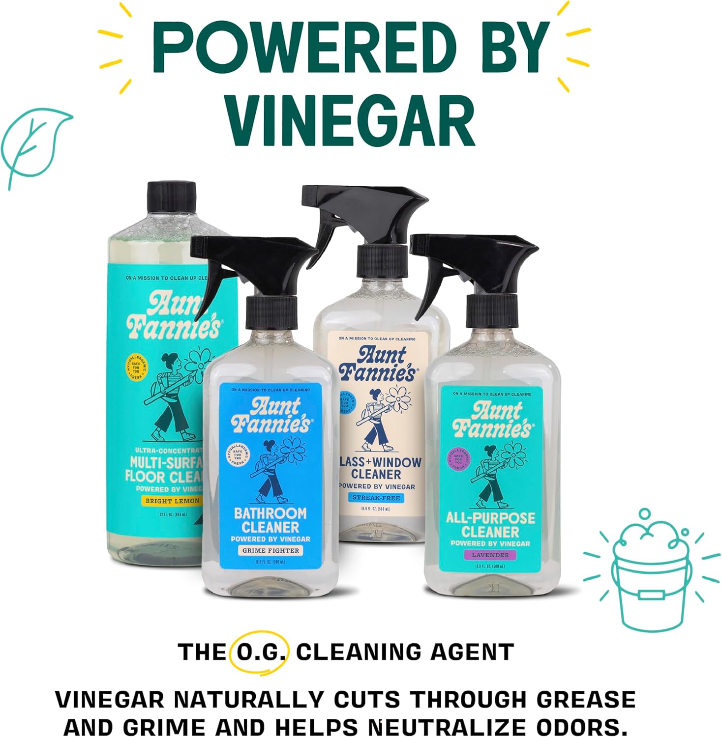Aunt Fannie's All Purpose Household Cleaner, Multi-surface Spray, Powered by Vinegar for Kitchen, Bath, Windows and Countertops, Lemon Scent (Refill)