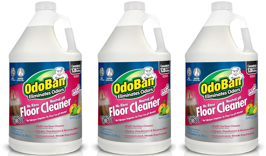 OdoBan Pet Solutions No Rinse Neutral pH Floor Cleaner Concentrate, Made in the USA, Splash O' Citrus Scent, 3 Gallons