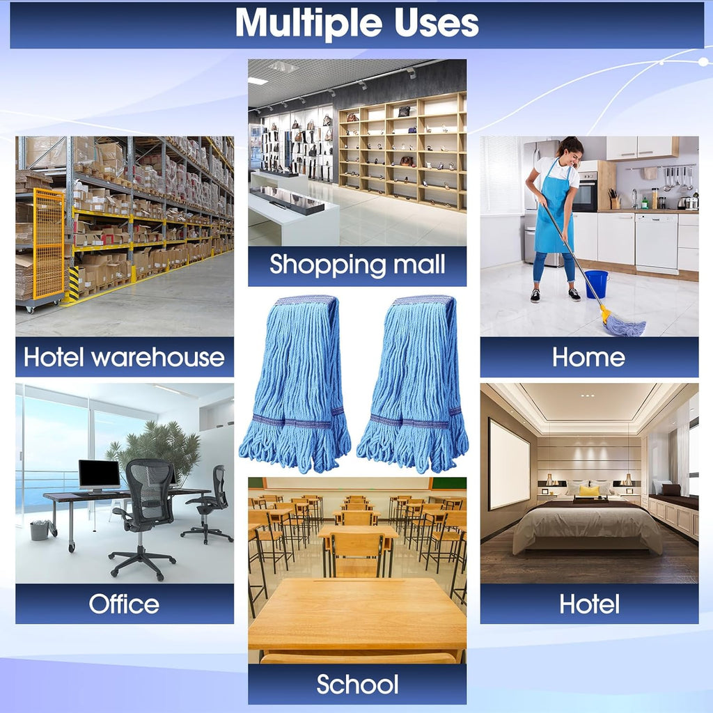 6 Pack Heavy Loop End Cotton String Mop Head Heavy Duty Mop Head Commercial Refills Mop Head Replacement for Home Industrial Commercial Floor Cleaning(Blue, Orange)