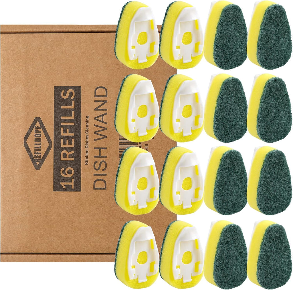 Dish Wand Refills 16Pack, Dishwand Sponges Replacement Heads,Common Compatible Dish Wand Heads, Durable Dish Wand Scrubber Sponge for Kitchen Cleaning