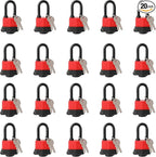 Heavy Duty Covered Laminated Steel Keyed Padlocks, Keyed Alike Locks, Waterproof Padlock for Outdoor use, 1-9/16 inch Wide Body, Long Shackle-Pack of 20