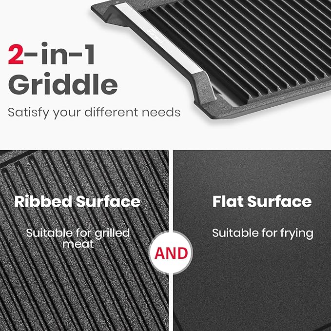 GASLAND Induction Cooktop 30 Inch + Rectangular 2-in-1 Cast Iron Grill/Griddle Pan with Handles