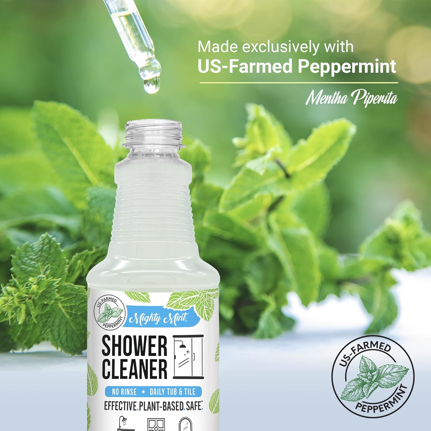 Mighty Mint Shower Cleaner, No-Rinse, No-Scrub, Daily Spray for Glass, Tile, Grout, Natural Peppermint Scent, 16oz - 2 Pack