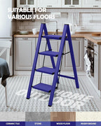 Taranta 4 Step Ladder,Aluminum Lightweight Folding 4 Step Stool with Anti-Slip Wide Pedal,330lbs Capacity Step Ladder for Household,Kitchen,Office - Blue