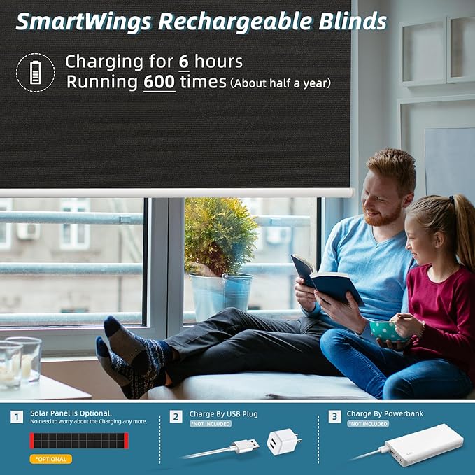 SmartWings Motorized Smart Blinds with Remote, Custom Automatic 100% Blackout Roller Shade Compatible with Alexa/Homekit/Google, Electric Smart Blinds for Indoor Windows, Eclipse Black