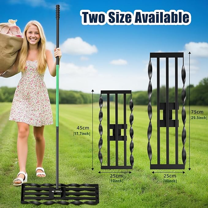 Three Oranges Lawn Leveling Rakes (30x10 inch), ,Spiral Patented Design, with a 72" Handle Rake, Suitable for Backyards, Gardens, Golf Courses, Farms, Pastures