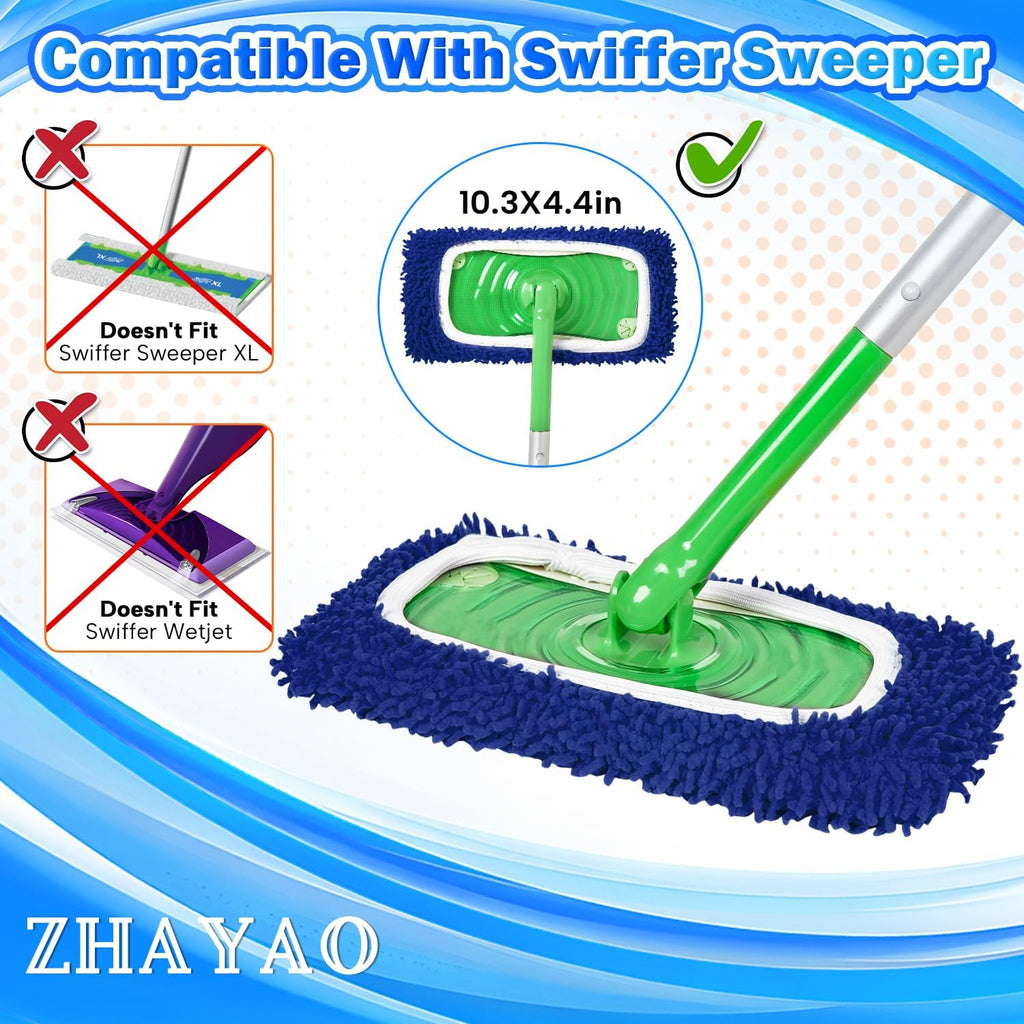 Coral Fleece Mop Pads, Reusable Wet/Dry Compatible with Swiffer, 3 Pack Washable for Hardwood/Surface Floor Cleaning