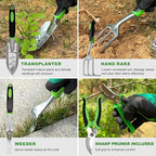 8 Piece Garden Tools, Green Anti-Slip Heavy Duty Gardening Hand Tools. Suitable for Gardeners, Potted Indoor use of Small Garden Tools to Organize with a Handbag
